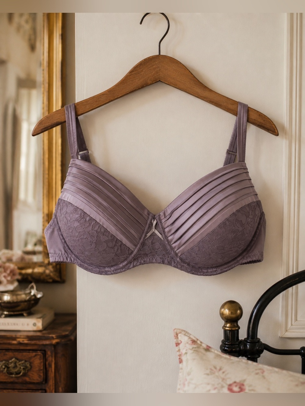 Adore Me Bra 46DDD Lavender Purple Floral Lace Satin Underwire Corset Styling